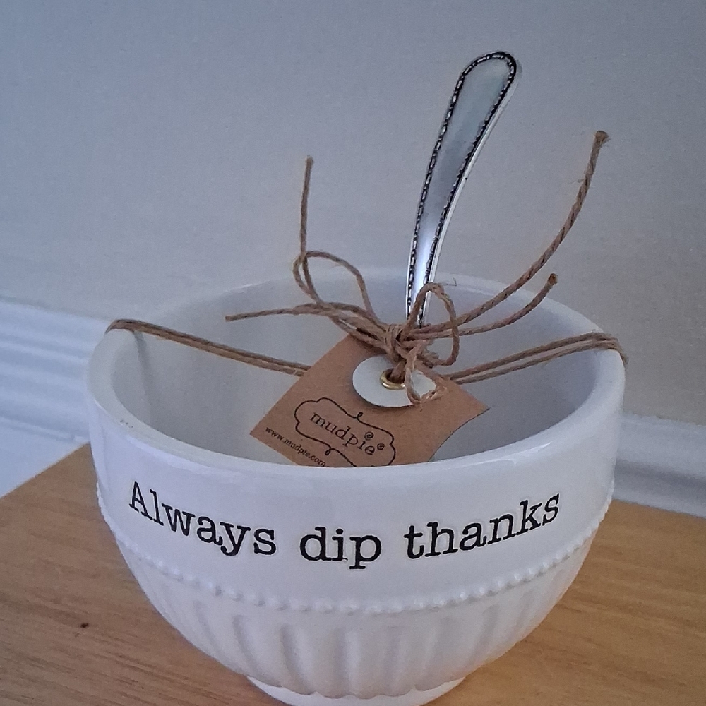 Mud Pie White Dip Bowl with Spoon